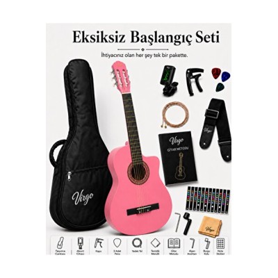 Virgo Desdemona CW-39PK 4/4 Sap Ayarlı Klasik Gitar Full Set - Pembe