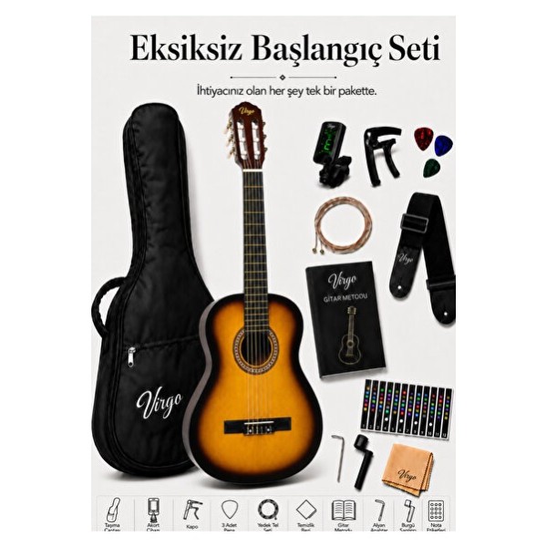 Virgo Desdemona CL-39SB 4/4 Sap Ayarlı Klasik Gitar Full Set - Kırmızı