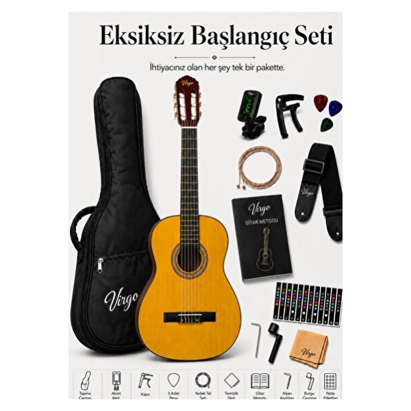 Virgo Desdemona CL-39OR 4/4 Sap Ayarlı Klasik Gitar Full Set - Sarı