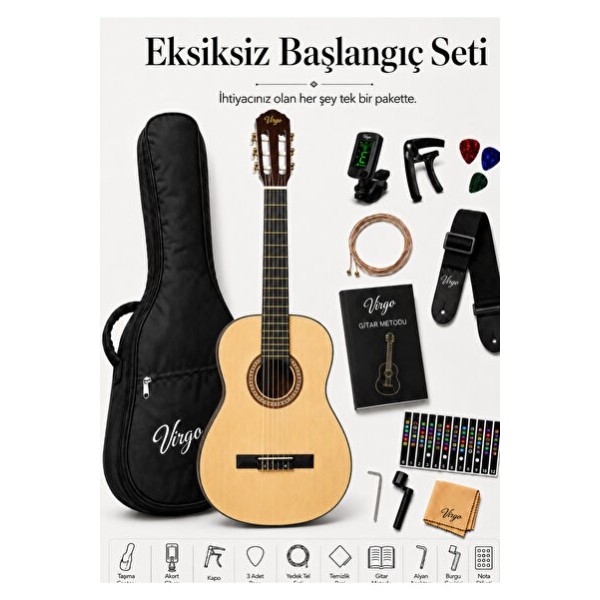 Virgo Desdemona CL-39NT 4/4 Sap Ayarlı Klasik Gitar Full Set - Sarı