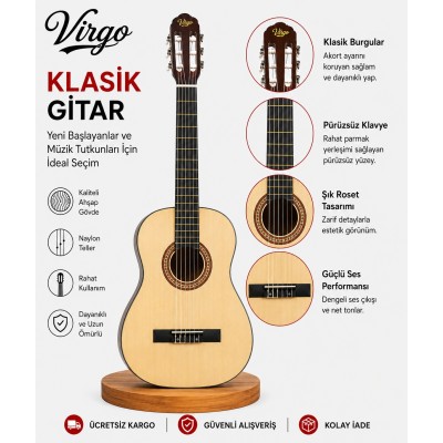 Virgo Desdemona CL-39NT 4/4 Sap Ayarlı Klasik Gitar Full Set - Sarı