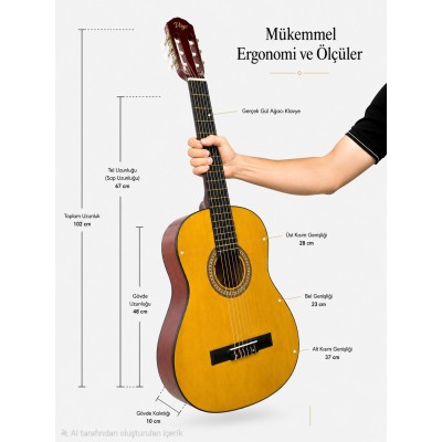 Virgo Desdemona CL-39OR 4/4 Sap Ayarlı Klasik Gitar Full Set - Sarı