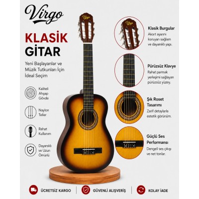 Virgo Desdemona CL-39SB 4/4 Sap Ayarlı Klasik Gitar Full Set - Kırmızı
