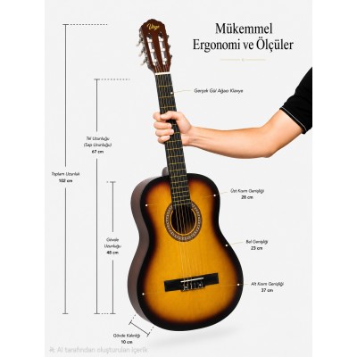Virgo Desdemona CL-39SB 4/4 Sap Ayarlı Klasik Gitar Full Set - Kırmızı