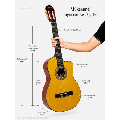 Virgo Desdemona CW-39OR 4/4 Sap Ayarlı Klasik Gitar Full Set - Turuncu