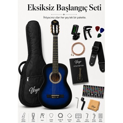 Virgo Desdemona CL-39BLS2 4/4 Sap Ayarlı Klasik Gitar Full Set - Mavi