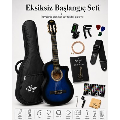 Virgo Desdemona CW-39BLS2 4/4 Sap Ayarlı Klasik Gitar Full Set - Çok Renkli