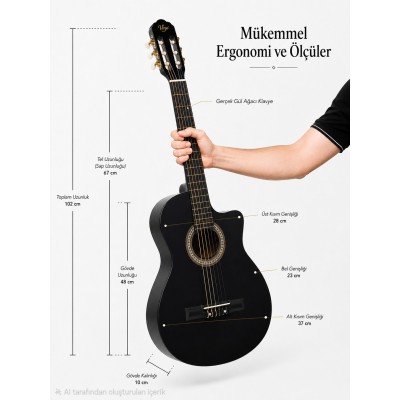 Virgo Desdemona CW-39BK 4/4 Sap Ayarlı Klasik Gitar Full Set - Siyah