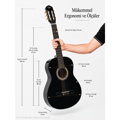 Virgo Desdemona CL-39BK 4/4 Sap Ayarlı Klasik Gitar Full Set - Siyah
