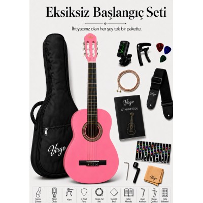 Virgo Desdemona CL-39PK 4/4 Sap Ayarlı Klasik Gitar Full Set - Pembe