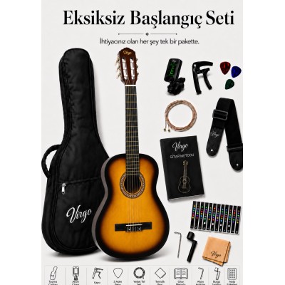Virgo Desdemona CL-39SB 4/4 Sap Ayarlı Klasik Gitar Full Set - Kırmızı