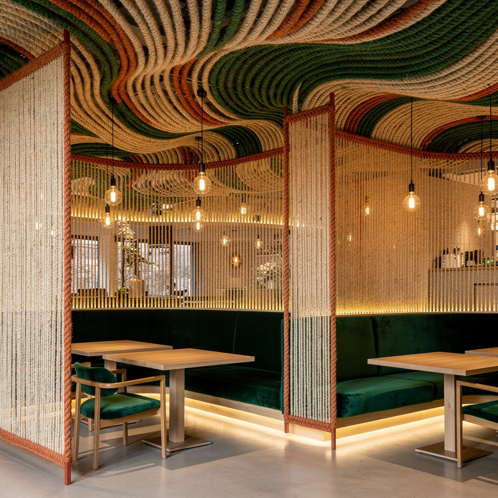 Modern Organik Restoran Jüt Halat Tasarımı